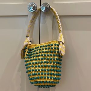 NWT Lele Sadoughi Beatrix Stone Crochet Sunflower yellow & turquoise bag $295